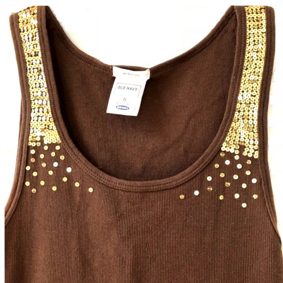 *3/$15* Old Navy Brown with Gold Sequins Tank - Picture 1 of 3